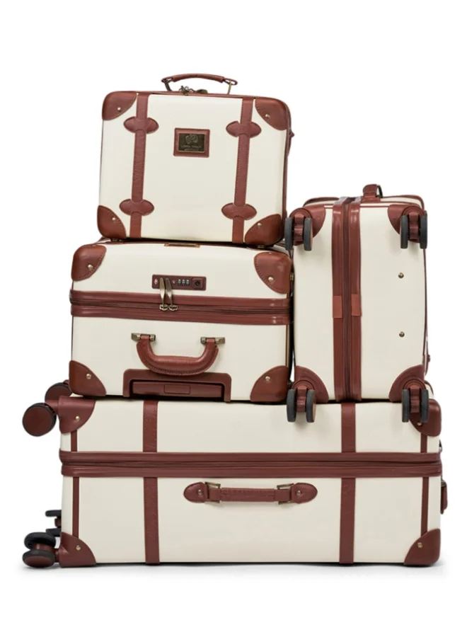 LIMRA 4-Piece Premium PU Leather Luggage Set – Luxury Travel Spinner Suitcases with Cosmetic Bag – Sizes 28/24/20/13 Inch Beige / Light Brown Color